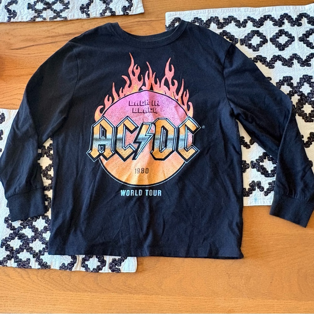 AC/DC Black Pink Orange Long Sleeve Band Tee shirt kids girls size Small S